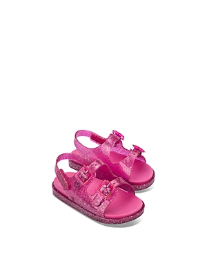 Shop Mini Melissa Girls' Wide Sandals - Walker, Toddler In Dark Pink Glitter