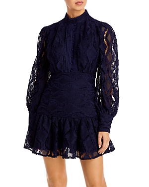 Bardot Remy Lace Long Sleeve Minidress In Navy