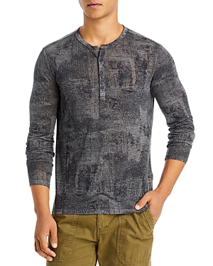 John Varvatos Ridge Chipped Wall Cotton Blend Burnout Printed Henley