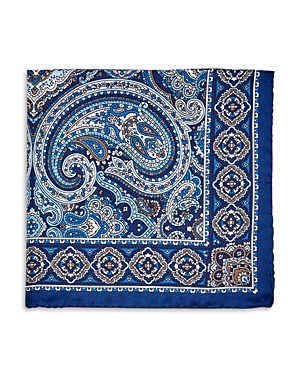 Canali Paisley Silk Pocket Square In Blue