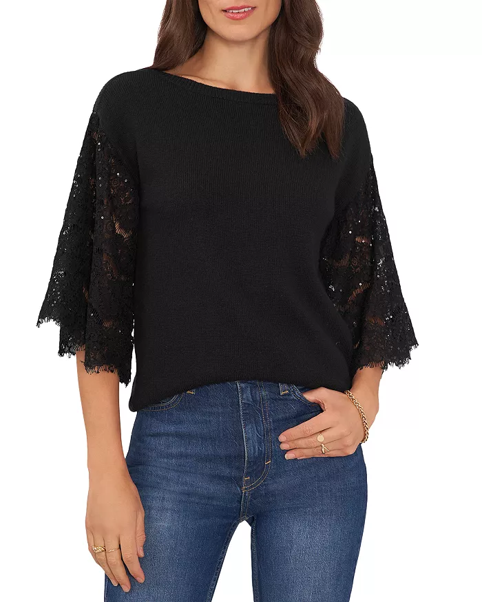 ​VINCE CAMUTO  Sequined Lace Boat Neck Top​