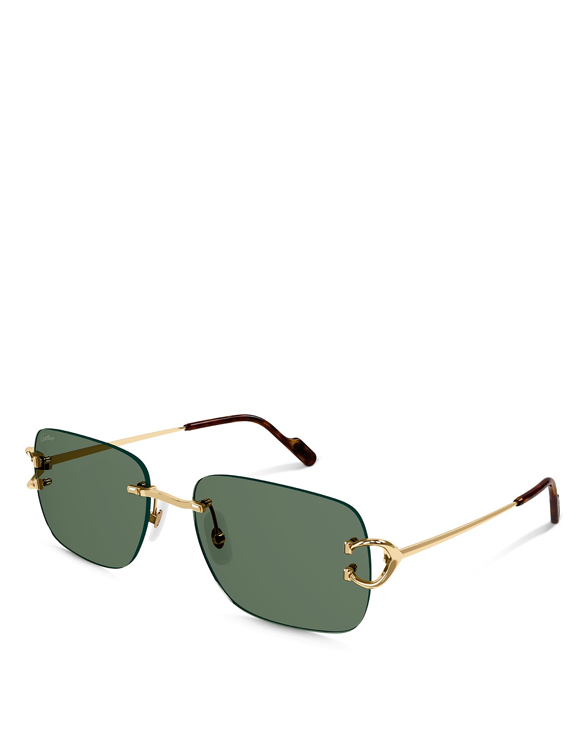 Cartier Signature C 24k Gold Plated Rimless Sunglasses in Gold/Green