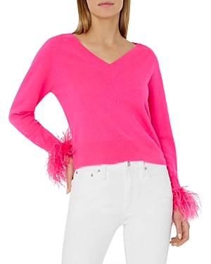 Milly Feather-trim Cashmere-blend Sweater In Pink