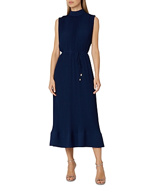 Milly Melina Solid Pleated Dress In Navy