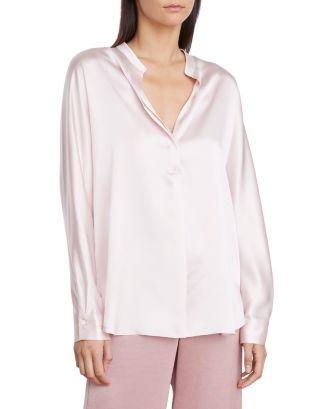 Vince Silk Mint Green Collared Long Sleeve Button Up Blouse