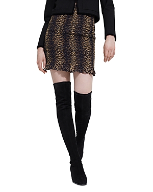 The Kooples Stripy Leo Smocked Mini Skirt In Leopard