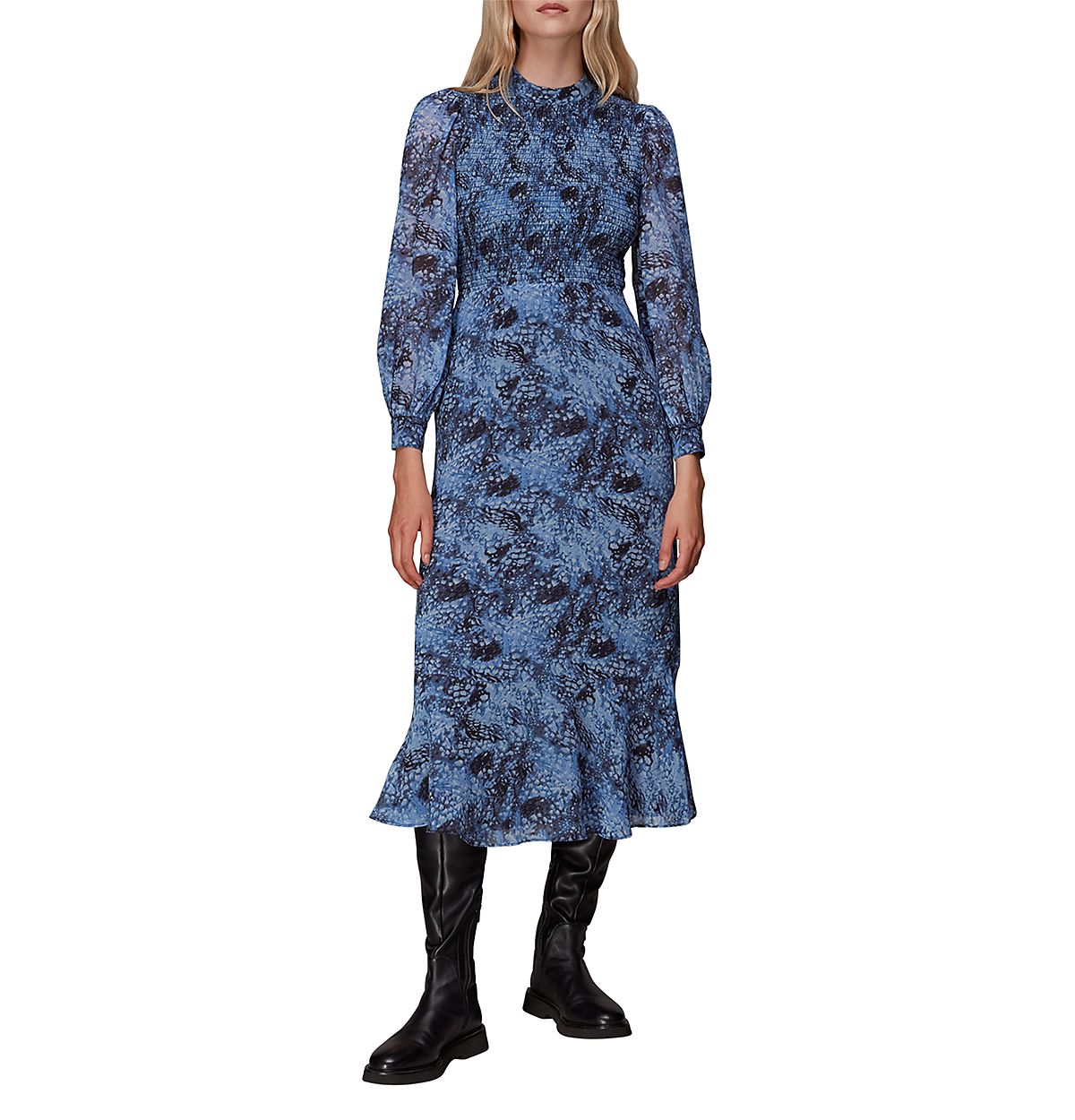 Whistles Snow Flurry Shirred Midi Dress