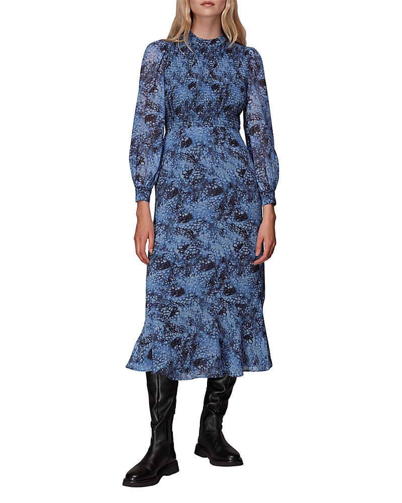 Whistles Snow Flurry Shirred Midi Dress