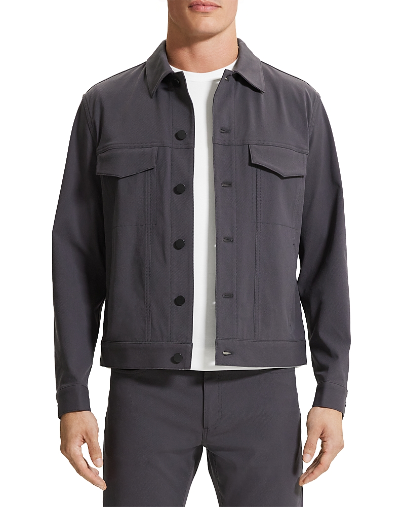 Theory River Stretch Neoteric Twill Trucker Jacket In Dark Gray