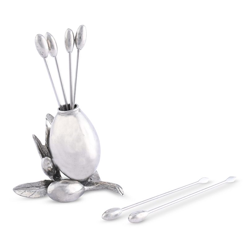Vagabond House Olive Cheese Picks And Holder Set In Pewter