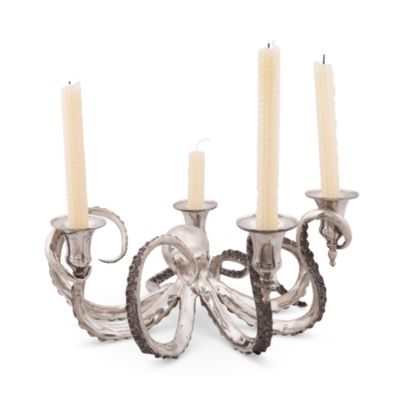 Four Taper Pewter Octopus Candelabrum