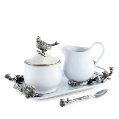Pewter Song Bird Stoneware Creamer Set