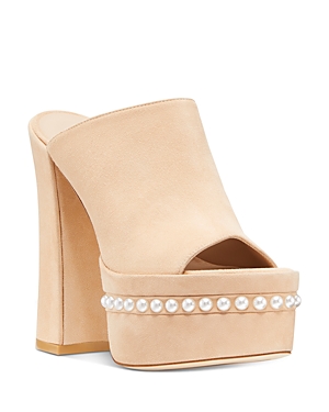 Stuart Weitzman Women's Skyhi 145 Slip On Studded Platform Sandals In Adobe