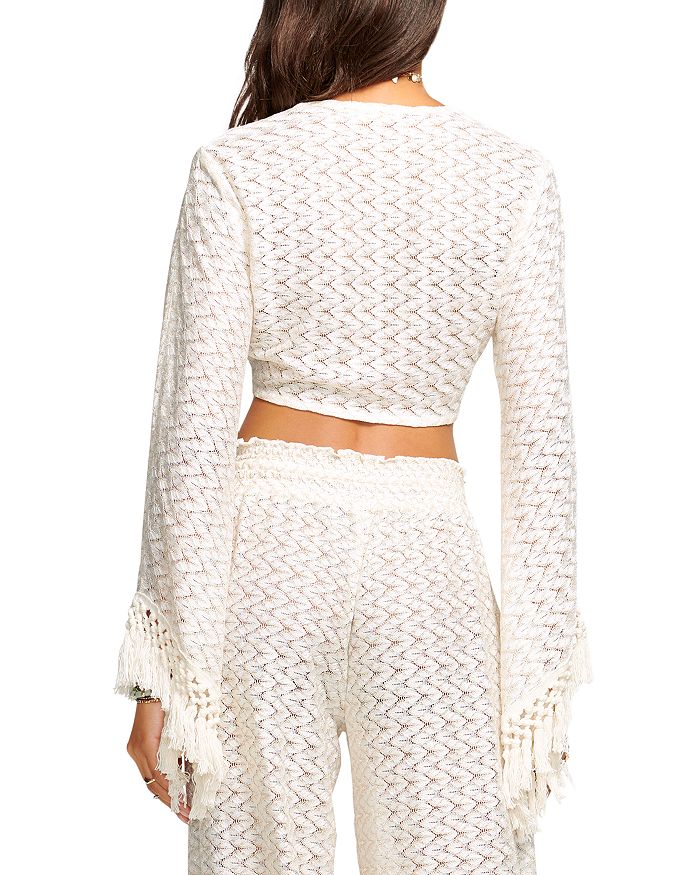 Shop Ramy Brook Elvira Lace Bell Sleeve Cover-up Top In White/gold