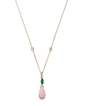 Bloomingdale's - Emerald, Pink Opal, & Diamond Pendant Necklace in 14K Yellow Gold, 18" - 100% Exclusive