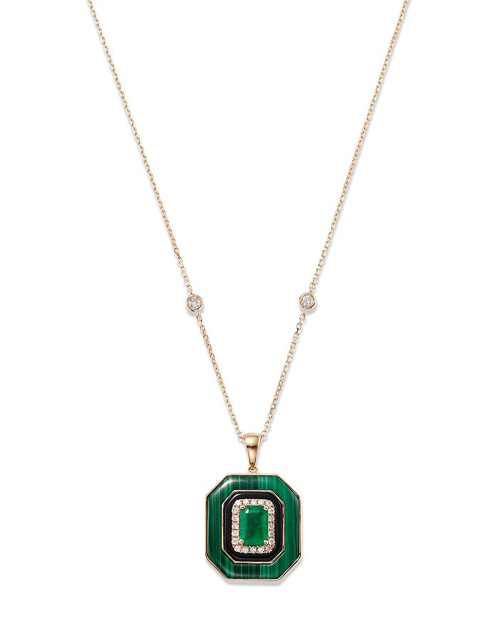 Bloomingdale's Malachite, Emerald, Onyx & Diamond Pendant Necklace in ...