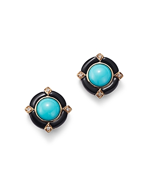 Bloomingdale's Turquoise, Onyx, & Diamond Accent Stud Earrings in 14K Yellow Gold - 100% Exclusive