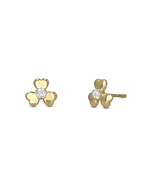 Moon & Meadow 14K Yellow Gold Diamond Clover Stud Earrings