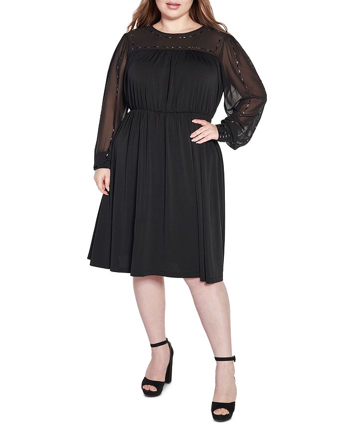 Belldini Plus Rhinestone Embellished Mixed Media Dress Bloomingdale s
