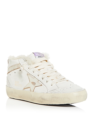 Shop Golden Goose Women's Mid Star Shearling Lined Mid Top Sneakers In White/beige