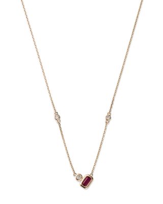 Ruby and Diamond Accent Necklace in 14K Yellow Gold, 18" 