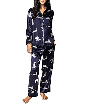 Shop Petite Plume Mulberry Silk Panther De Nuit Pajama Set In Navy