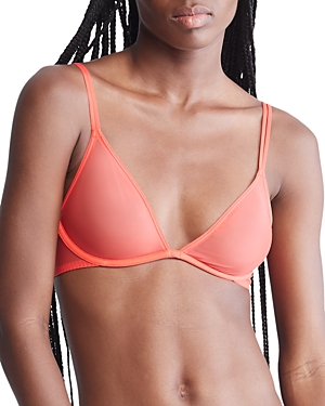 Shop Calvin Klein Sheer Marquisette Unlined Plunge Bra In Orange