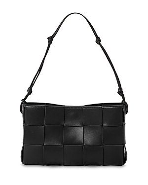 Shop Bottega Veneta Cassette Woven Leather Shoulder Bag In Black/gold