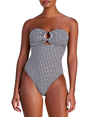 Kate Spade New York Ring Bandeau Gingham One Piece Swimsuit In Black