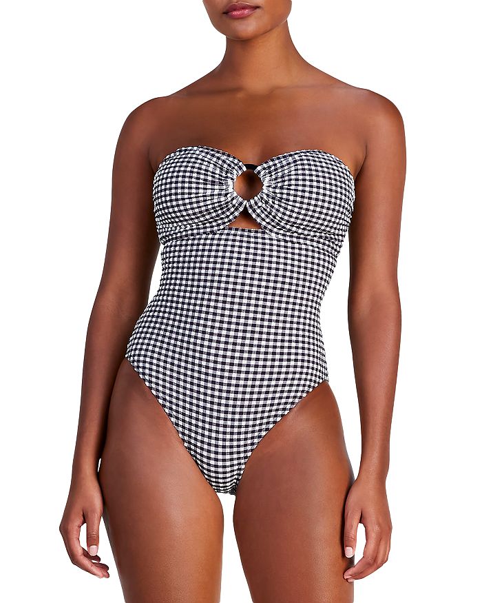 kate spade new york Ring Bandeau Gingham One Piece Swimsuit | Bloomingdale's