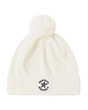 Perfect Moment Logo Patch Merino Wool Pompom Beanie Ii In White