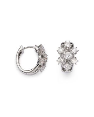 Diamond Cluster Hoop Earrings in 14K White Gold, 1.00 tcw 