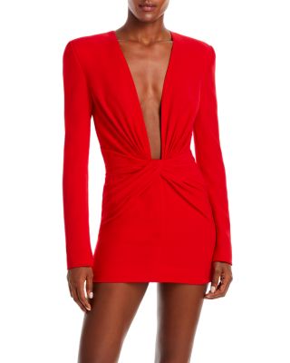 Mônot - Twist Front Deep V Neck Mini Dress