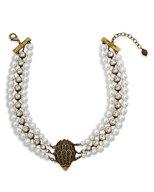 Kurt Geiger London Imitation Pearl & Crystal Eagle Head Collar Necklace, 16-18