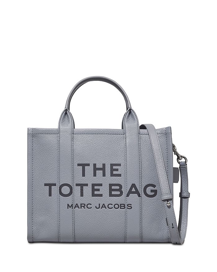 Marc Jacobs The Leather Medium Tote Bag In Wolf Gray/silver