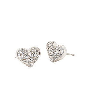 Kendra Scott Ari Pave Heart Stud Earrings In Gold Pink Crystal