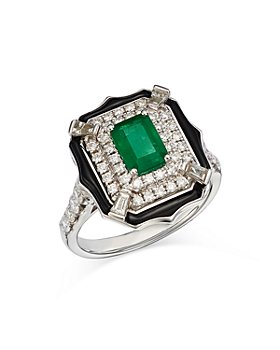 Bloomingdale's - Emerald, Onyx, & Diamond Double Halo Statement Ring in 14K White Gold - 100% Exclusive