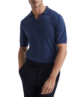 Reiss Mens Azure Duchie Open-neck Wool Polo Shirt In Azure