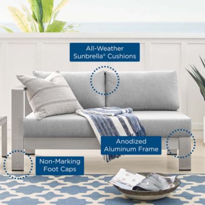  Shore Sunbrella Fabric Aluminum Outdoor Patio Left-Arm Loveseat