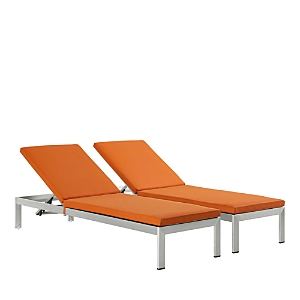 Modway Shore Outdoor Patio Aluminum Chaise With Cushions, Set Of 2 In Silver Orange
