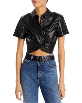 Alice and Olivia - Phebe Twist Front Faux Leather Shirt