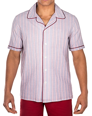 Shop Prince And Bond Striped Cotton Camp Shirt In Gray/burgundy