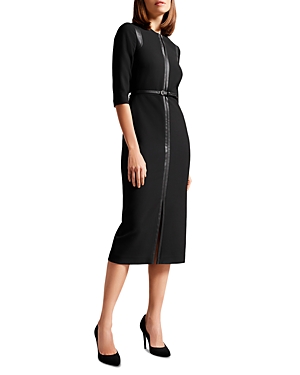 Ted Baker Halleid Faux Leather Trim Pencil Dress In Black | ModeSens Ted Baker Halleid Faux Leather Trim Pencil Dress In Black | ModeSens