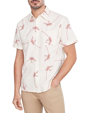 Vince Willow Leaf Print Short Sleeve Shirt In Bone
