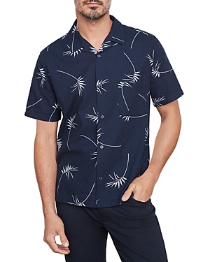 Vince Willow Leaf Short Sleeve Linen Blend Button-up Shirt In Coastal