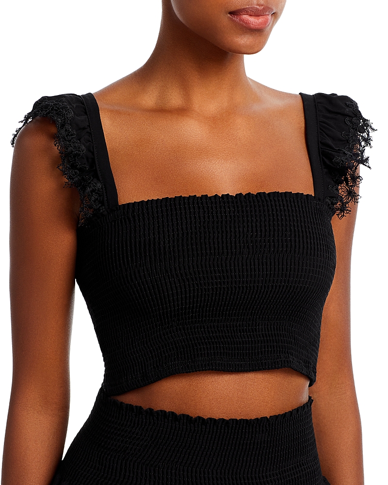 Shop Peixoto Mariel Smocked Top Swim Cover-up In Black