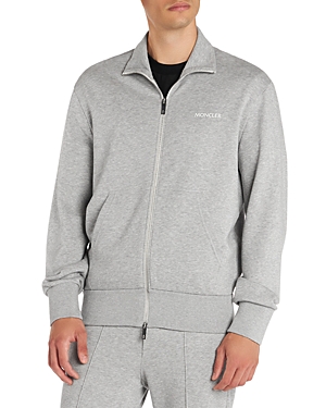 Shop Moncler Zip Front Sweatshirt In Light Gray