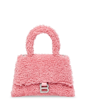Balenciaga Furry Small Hourglass Faux Shearling Top Handle Bag