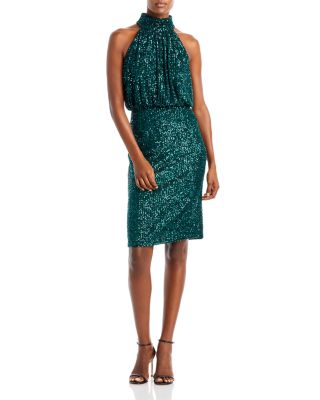 Eliza J Womens High-neck Embellished Cocktail And Party Dress In Emerald |  ModeSens
