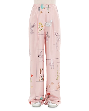 Lanvin Botanica-print Wide-leg Silk Trousers In Pink